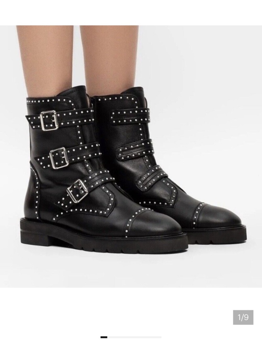 Stuart Weitzman Jesse Lift Black Studded Boots Size 7 (37.5)